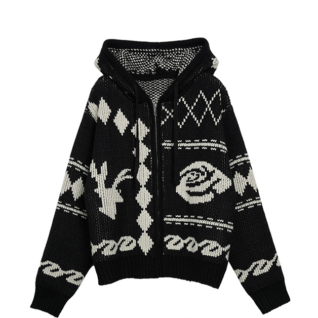【MICALLE MICALLE】 nordic pattern zip-up hoodie