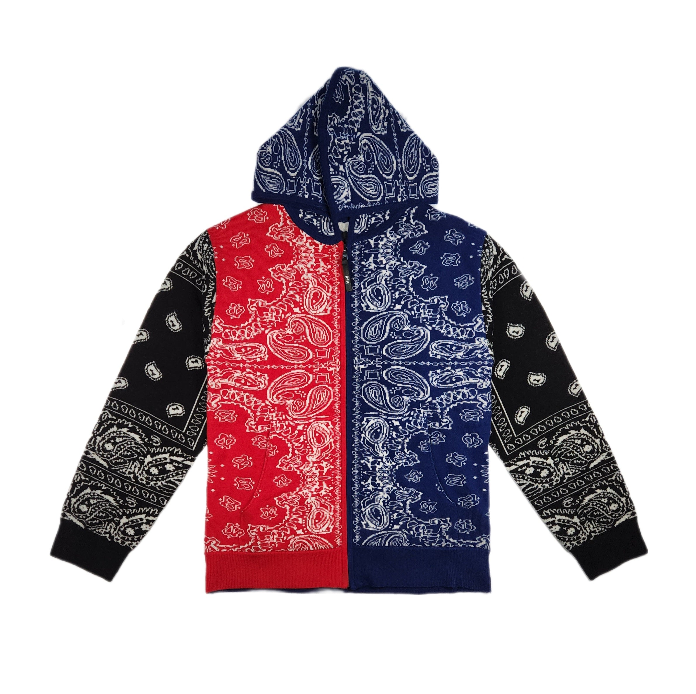 RtA-BANDANA MULTI COLOR ZIP UP KNIT HOODIE-NOWALL