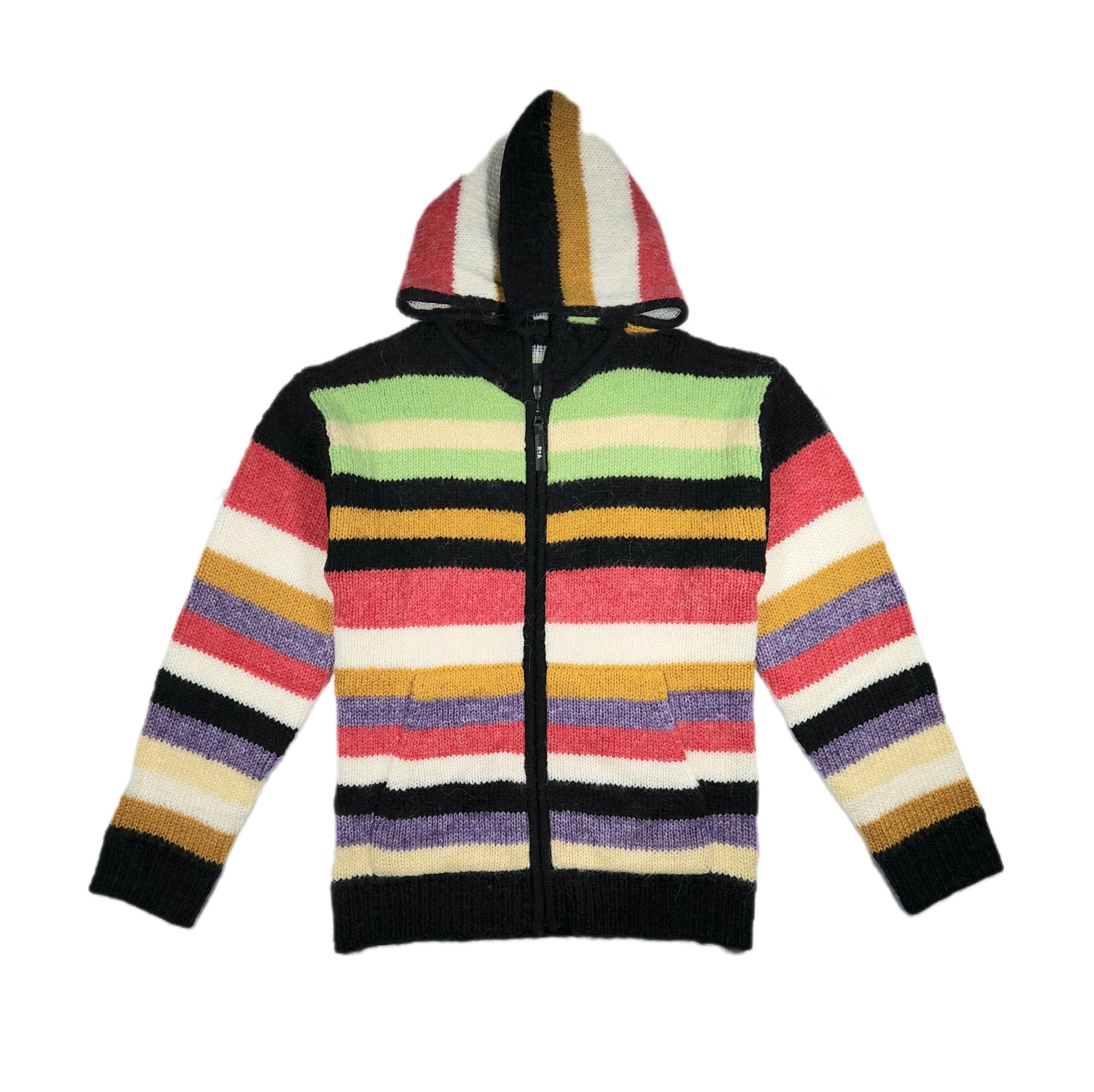 RtA-BORDER MULTI COLOR ZIP UP KNIT HOODIE-NOWALL