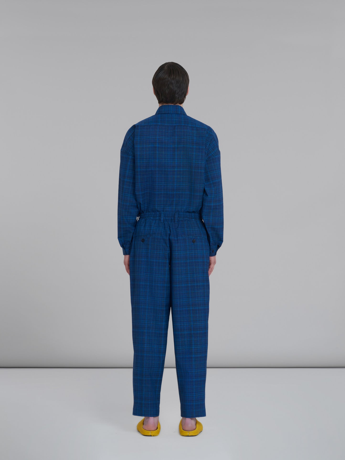 BLUE CHECK LIGHT WOOL TAPERED PANT