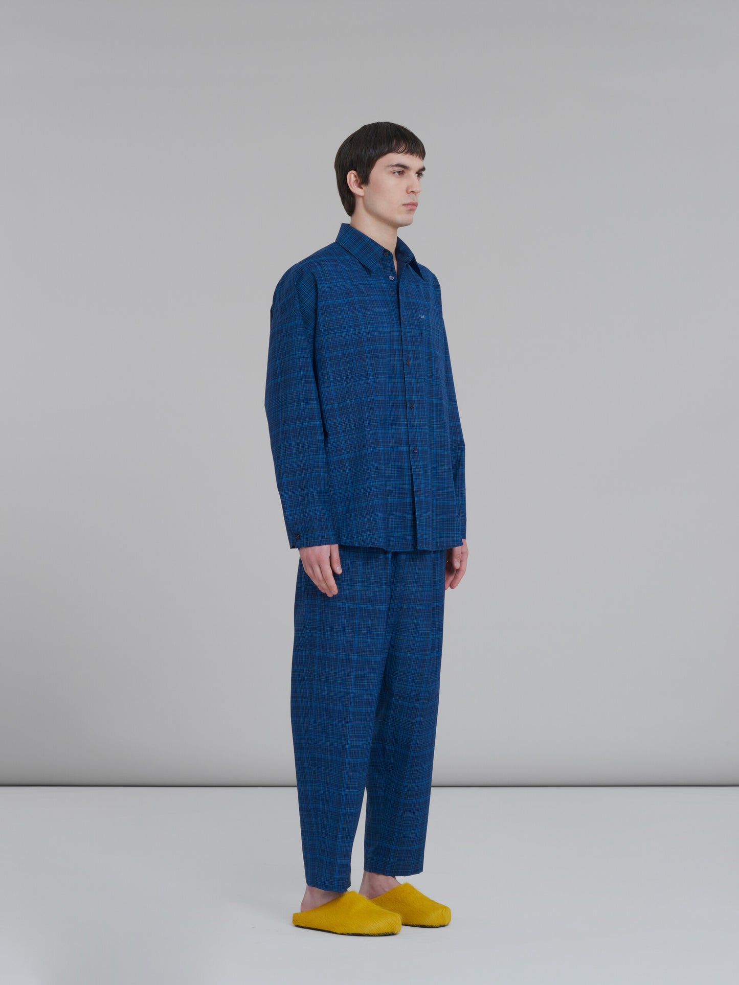 BLUE CHECK LIGHT WOOL TAPERED PANT